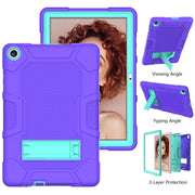 For Huawei MatePad T 10s / T10 Contrast Color Robot B3 Silicone Hybrid PC Tablet Case with Holder(Purple Mint Green)
