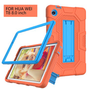 For Huawei MatePad T8 Contrast Color Robot B3 Silicone Hybrid PC Tablet Case with Holder(Orange Blue)