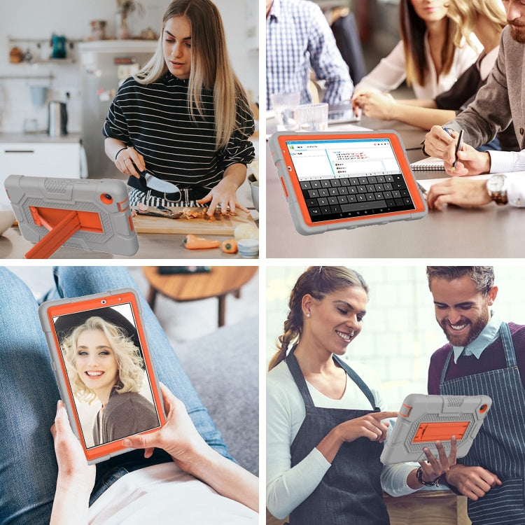For Huawei MatePad T8 Contrast Color Robot B3 Silicone Hybrid PC Tablet Case with Holder(Grey Orange)