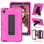 For Huawei MatePad T8 Contrast Color Robot B3 Silicone Hybrid PC Tablet Case with Holder(Rose Red Black)