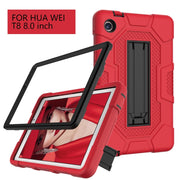 For Huawei MatePad T8 Contrast Color Robot B3 Silicone Hybrid PC Tablet Case with Holder(Red Black)