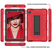 For Huawei MatePad T8 Contrast Color Robot B3 Silicone Hybrid PC Tablet Case with Holder(Red Black)