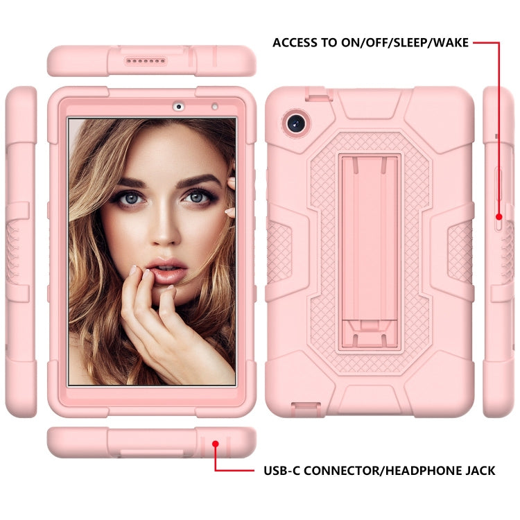 For Huawei MatePad T8 Contrast Color Robot B3 Silicone Hybrid PC Tablet Case with Holder(Rose Gold)