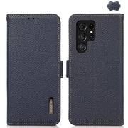 For Samsung Galaxy S24 Ultra KHAZNEH Side-Magnetic Litchi Genuine Leather RFID Phone Case(Blue)