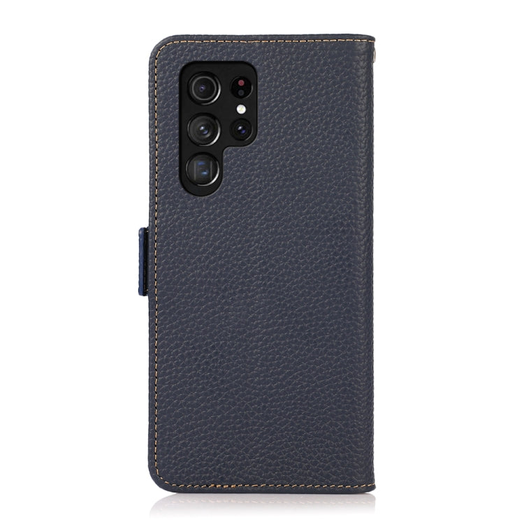 For Samsung Galaxy S24 Ultra KHAZNEH Side-Magnetic Litchi Genuine Leather RFID Phone Case(Blue)