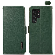 For Samsung Galaxy S24 Ultra KHAZNEH Side-Magnetic Litchi Genuine Leather RFID Phone Case(Green)