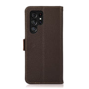 For Samsung Galaxy S24 Ultra KHAZNEH Side-Magnetic Litchi Genuine Leather RFID Phone Case(Brown)