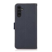 For Samsung Galaxy S24+ KHAZNEH Side-Magnetic Litchi Genuine Leather RFID Phone Case(Blue)
