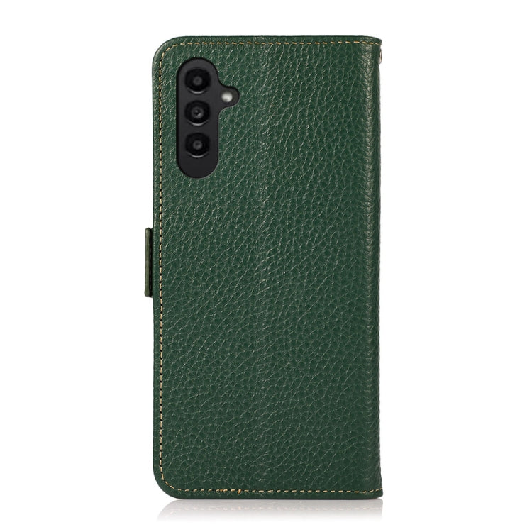 For Samsung Galaxy S24 KHAZNEH Side-Magnetic Litchi Genuine Leather RFID Phone Case(Green)