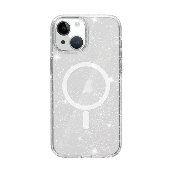 For iPhone 15 Terminator Style Glitter Powder MagSafe Magnetic Phone Case(White)