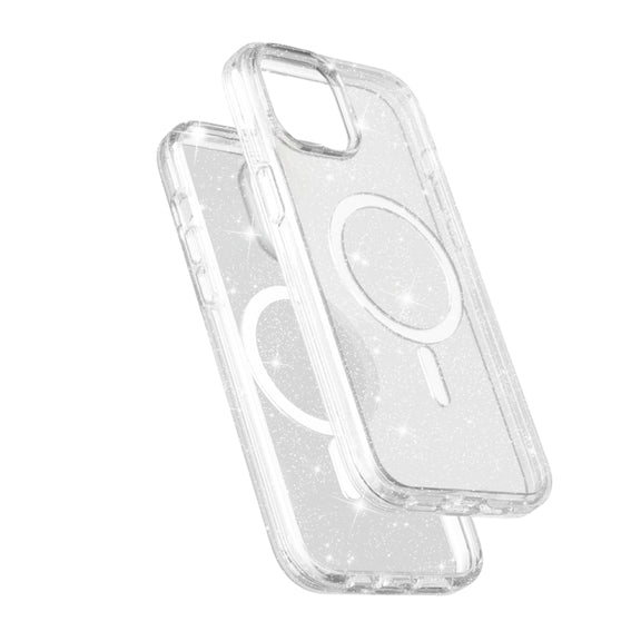 For iPhone 15 Terminator Style Glitter Powder MagSafe Magnetic Phone Case(White)