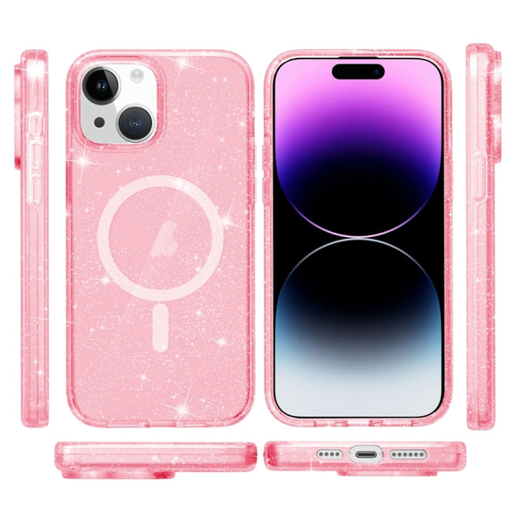 For iPhone 15 Terminator Style Glitter Powder MagSafe Magnetic Phone Case(Pink)