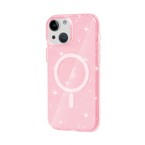 For iPhone 15 Terminator Style Glitter Powder MagSafe Magnetic Phone Case(Pink)