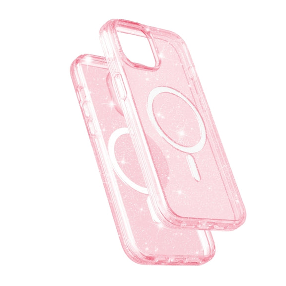 For iPhone 15 Terminator Style Glitter Powder MagSafe Magnetic Phone Case(Pink)
