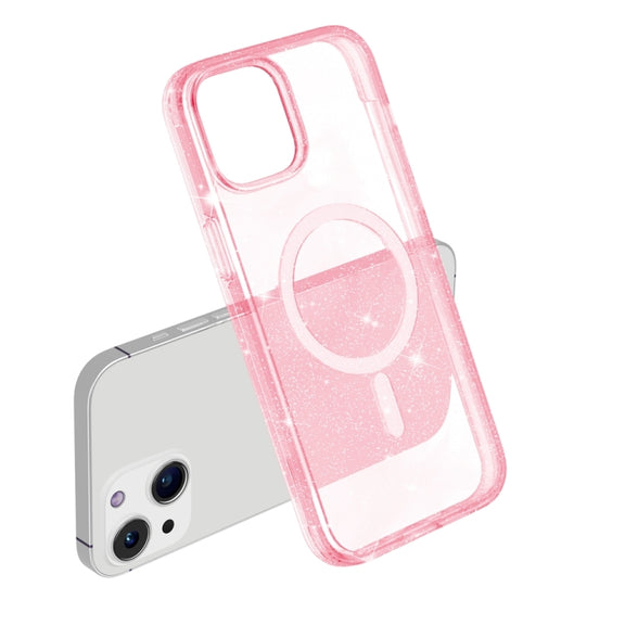 For iPhone 15 Terminator Style Glitter Powder MagSafe Magnetic Phone Case(Pink)