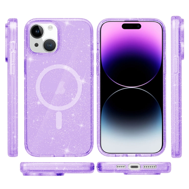 For iPhone 15 Plus Terminator Style Glitter Powder MagSafe Magnetic Phone Case(Purple)