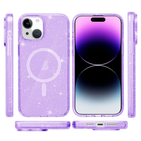For iPhone 15 Plus Terminator Style Glitter Powder MagSafe Magnetic Phone Case(Purple)