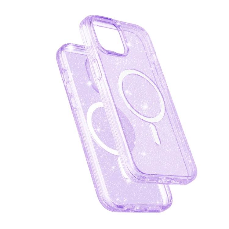 For iPhone 15 Plus Terminator Style Glitter Powder MagSafe Magnetic Phone Case(Purple)