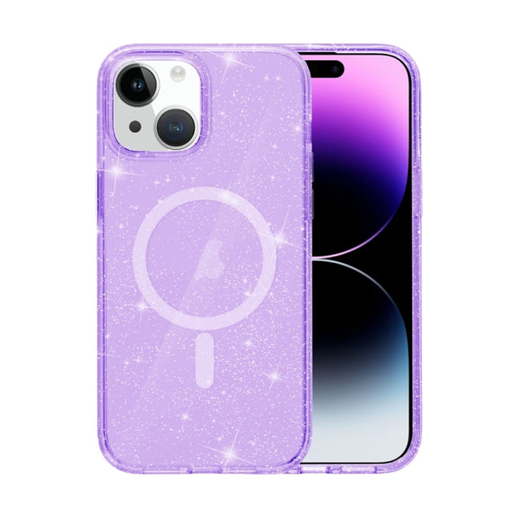 For iPhone 15 Plus Terminator Style Glitter Powder MagSafe Magnetic Phone Case(Purple)
