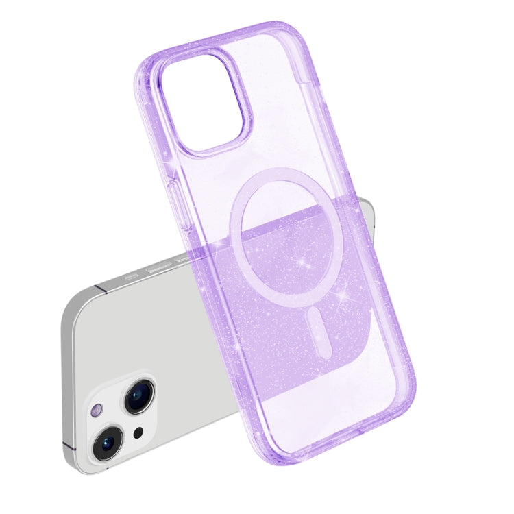 For iPhone 15 Plus Terminator Style Glitter Powder MagSafe Magnetic Phone Case(Purple)