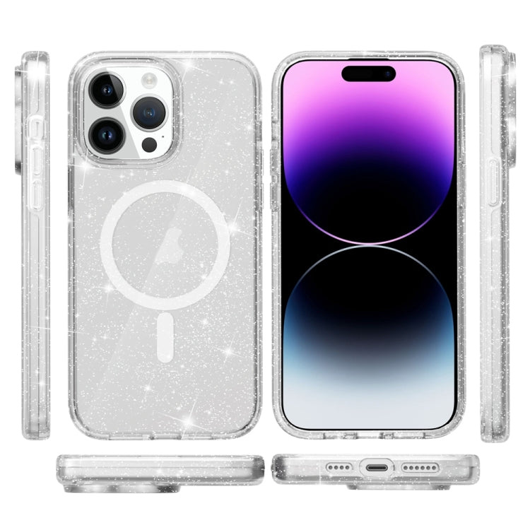 For iPhone 15 Pro Max Terminator Style Glitter Powder MagSafe Magnetic Phone Case(White)