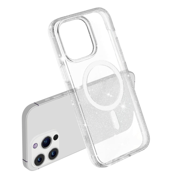 For iPhone 15 Pro Max Terminator Style Glitter Powder MagSafe Magnetic Phone Case(White)