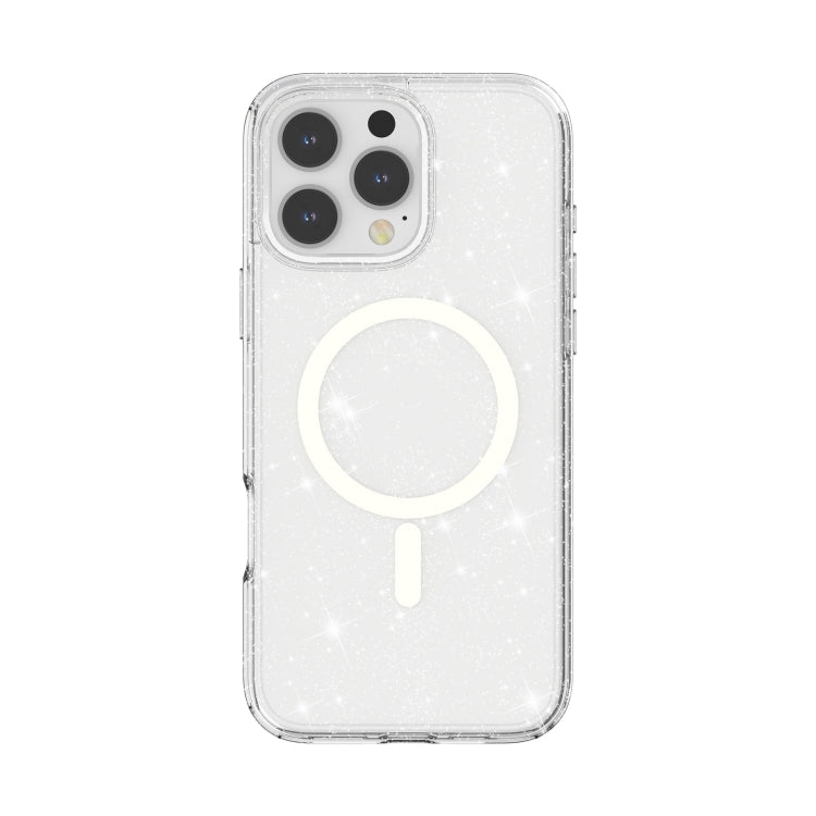 For iPhone 16 Pro Max Terminator Style Glitter Powder MagSafe Magnetic Phone Case(White)