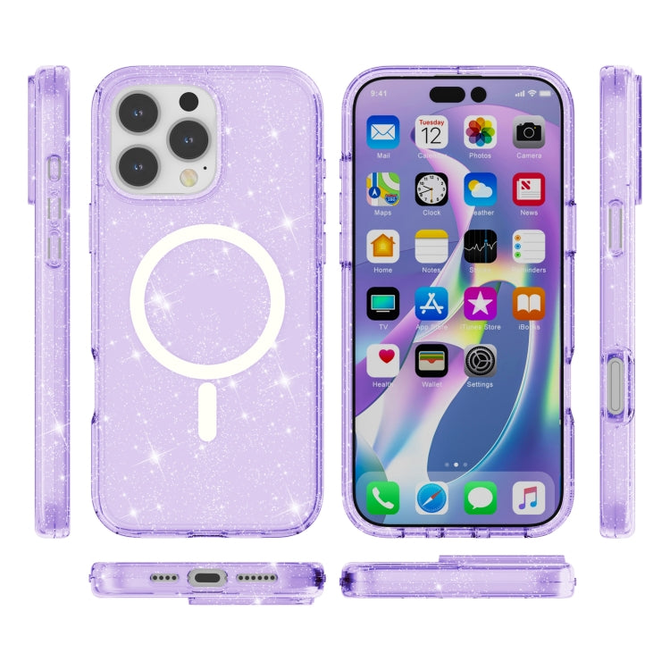 For iPhone 16 Pro Terminator Style Glitter Powder MagSafe Magnetic Phone Case(Purple)