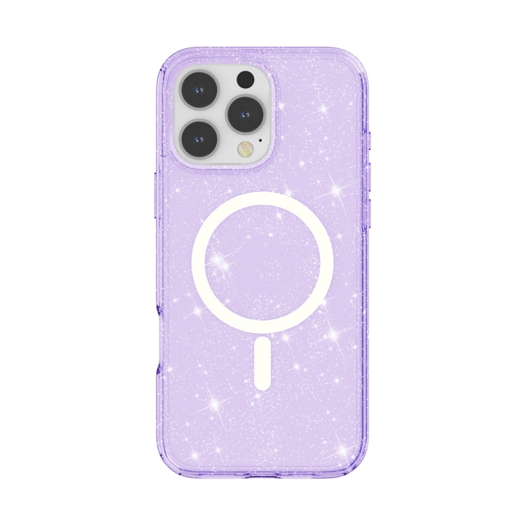 For iPhone 16 Pro Terminator Style Glitter Powder MagSafe Magnetic Phone Case(Purple)
