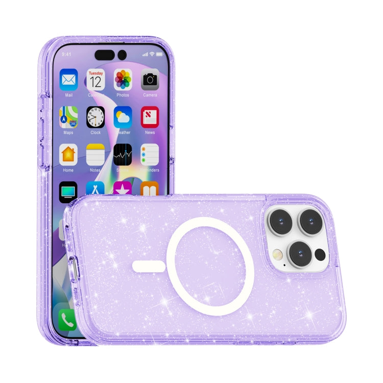 For iPhone 16 Pro Terminator Style Glitter Powder MagSafe Magnetic Phone Case(Purple)