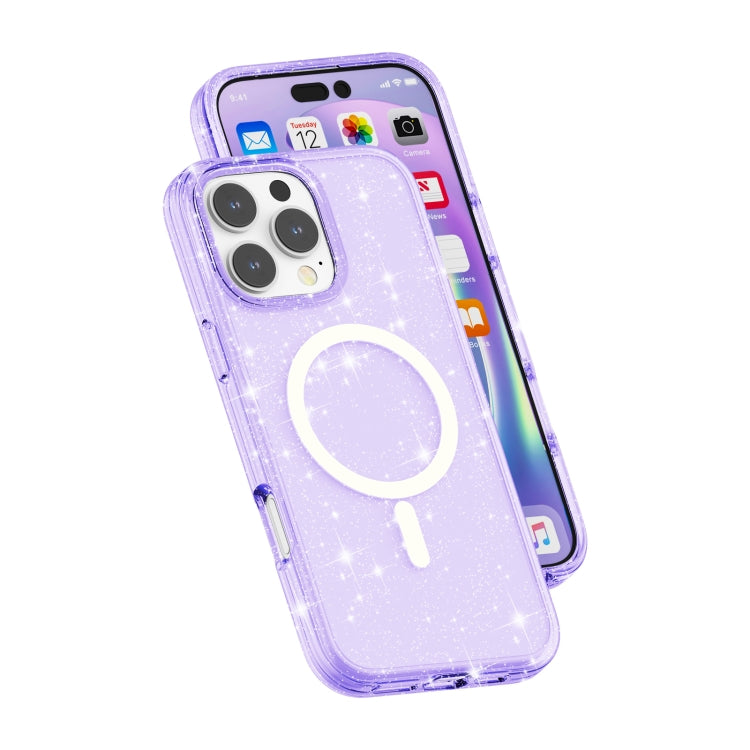 For iPhone 16 Pro Terminator Style Glitter Powder MagSafe Magnetic Phone Case(Purple)