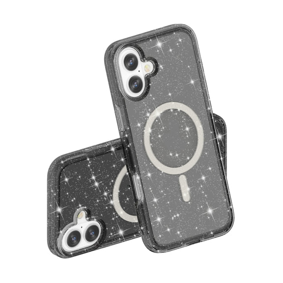 For iPhone 16 Plus Terminator Style Glitter Powder MagSafe Magnetic Phone Case(Black)