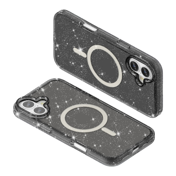 For iPhone 16 Plus Terminator Style Glitter Powder MagSafe Magnetic Phone Case(Black)
