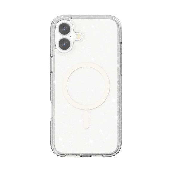 For iPhone 16 Terminator Style Glitter Powder MagSafe Magnetic Phone Case(White)
