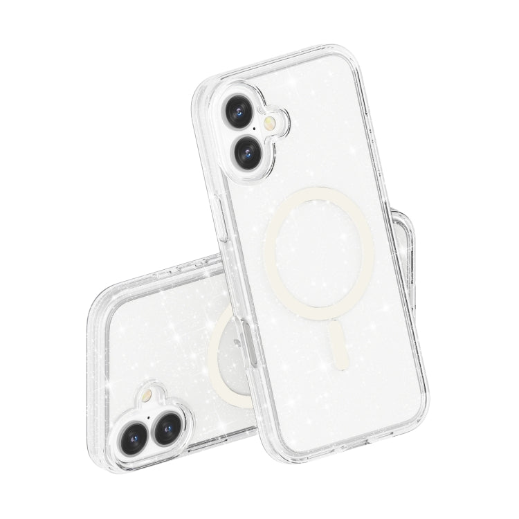 For iPhone 16 Terminator Style Glitter Powder MagSafe Magnetic Phone Case(White)