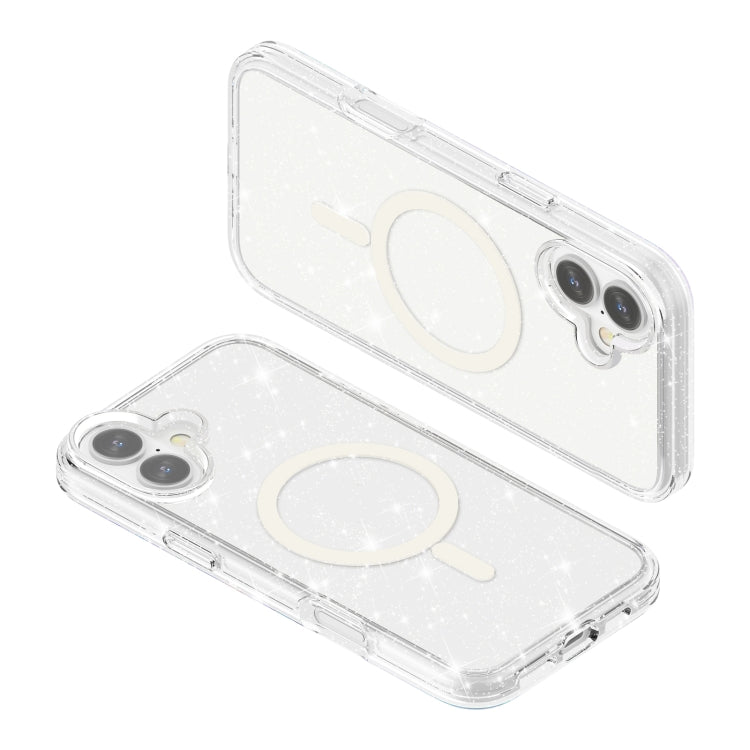 For iPhone 16 Terminator Style Glitter Powder MagSafe Magnetic Phone Case(White)