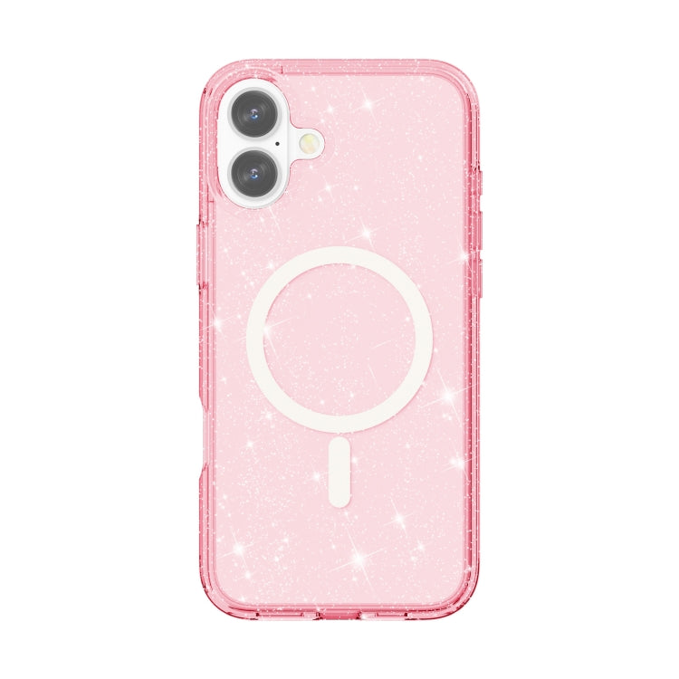 For iPhone 16 Terminator Style Glitter Powder MagSafe Magnetic Phone Case(Pink)