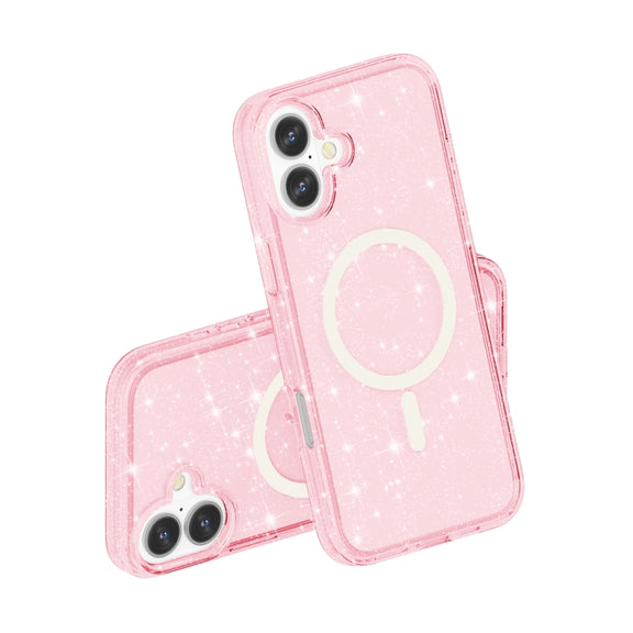 For iPhone 16 Terminator Style Glitter Powder MagSafe Magnetic Phone Case(Pink)
