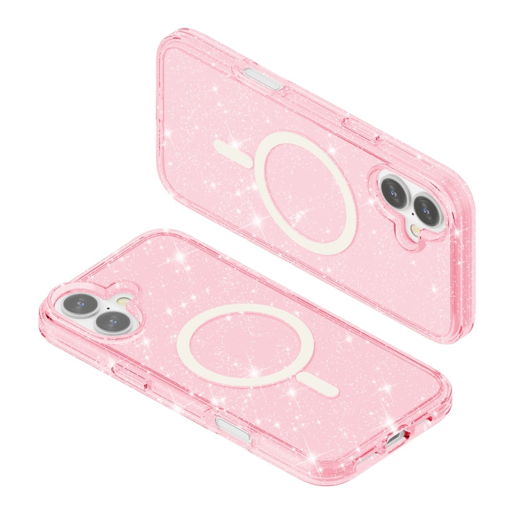 For iPhone 16 Terminator Style Glitter Powder MagSafe Magnetic Phone Case(Pink)