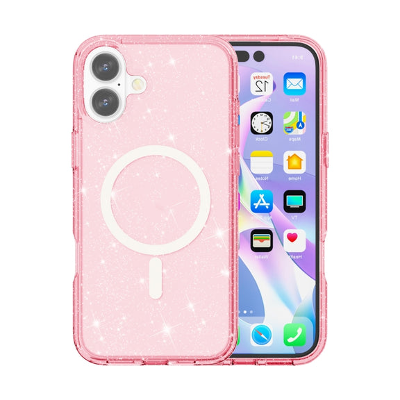 For iPhone 16 Terminator Style Glitter Powder MagSafe Magnetic Phone Case(Pink)