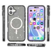For iPhone 16 Terminator Style Glitter Powder MagSafe Magnetic Phone Case(Black)