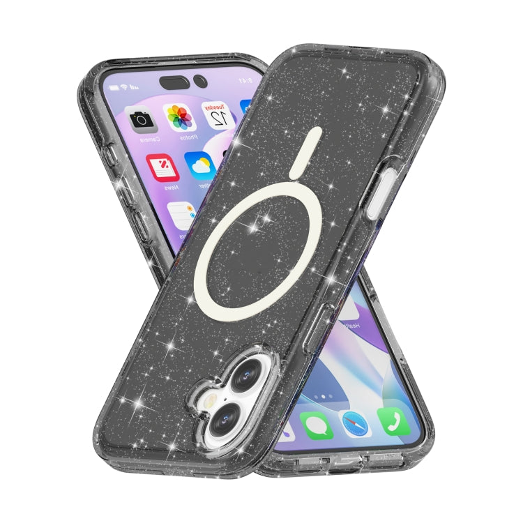 For iPhone 16 Terminator Style Glitter Powder MagSafe Magnetic Phone Case(Black)