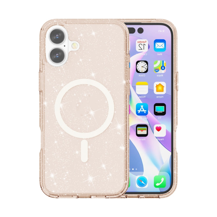 For iPhone 16 Terminator Style Glitter Powder MagSafe Magnetic Phone Case(Gold)