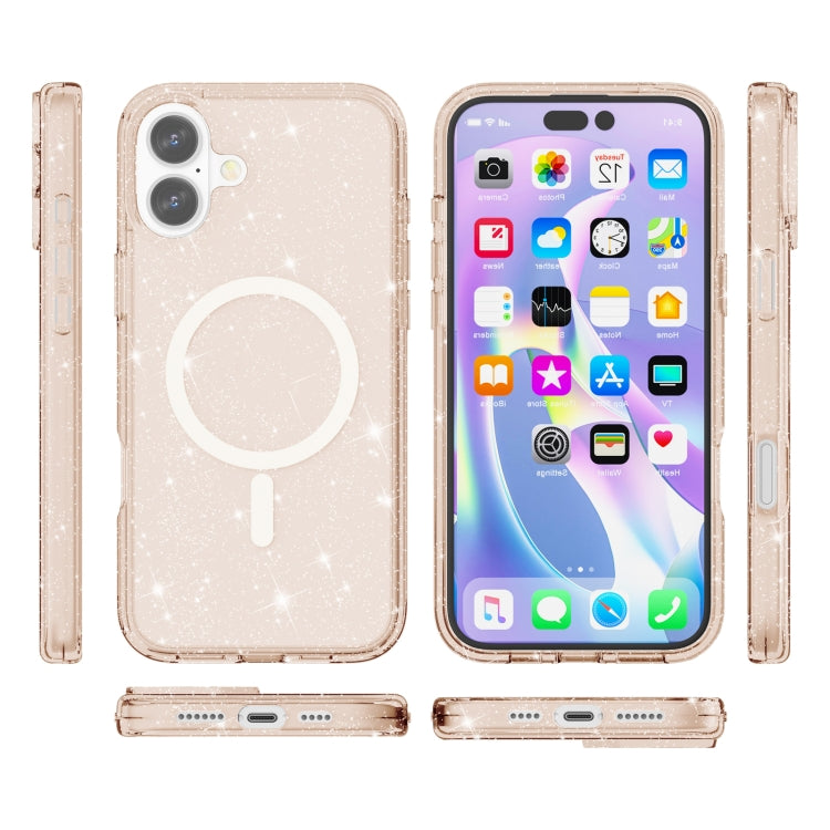 For iPhone 16 Terminator Style Glitter Powder MagSafe Magnetic Phone Case(Gold)
