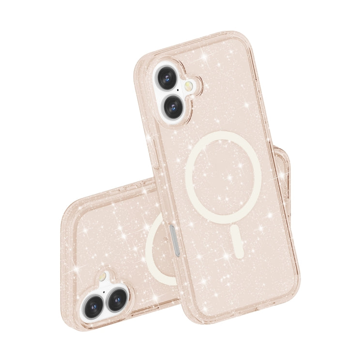 For iPhone 16 Terminator Style Glitter Powder MagSafe Magnetic Phone Case(Gold)