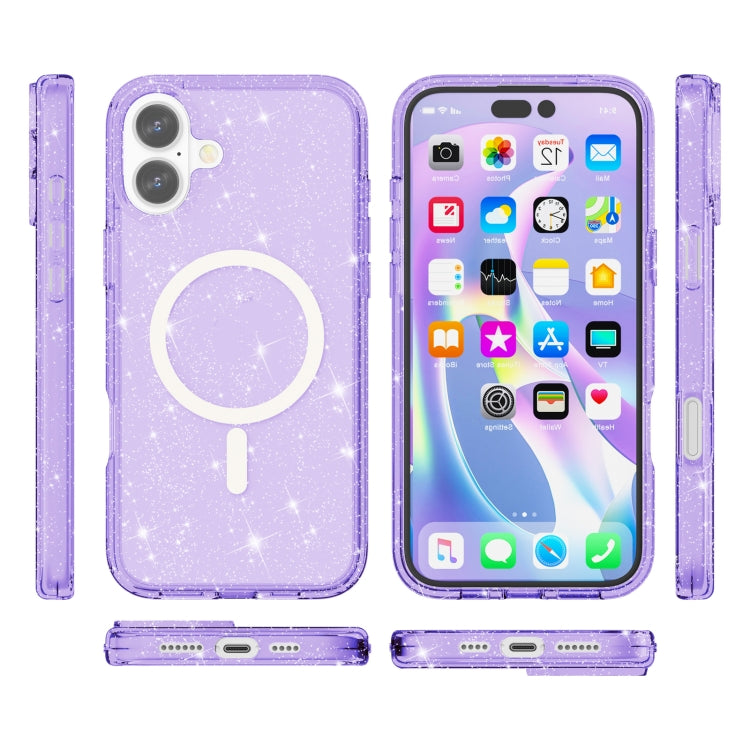 For iPhone 16 Terminator Style Glitter Powder MagSafe Magnetic Phone Case(Purple)