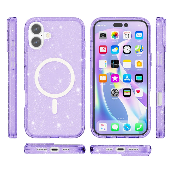 For iPhone 16 Terminator Style Glitter Powder MagSafe Magnetic Phone Case(Purple)