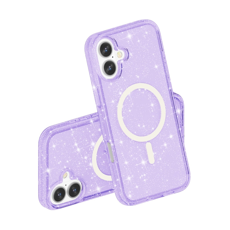 For iPhone 16 Terminator Style Glitter Powder MagSafe Magnetic Phone Case(Purple)
