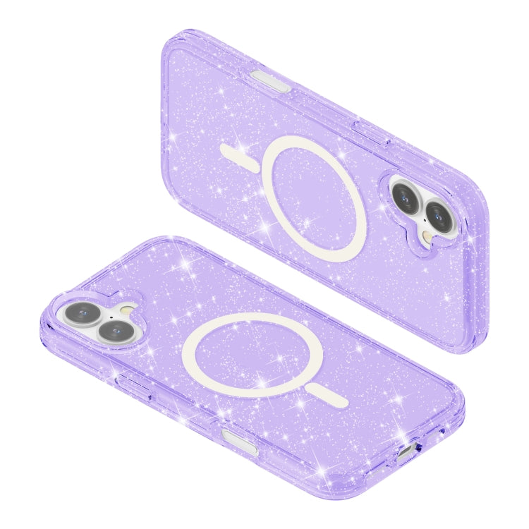 For iPhone 16 Terminator Style Glitter Powder MagSafe Magnetic Phone Case(Purple)