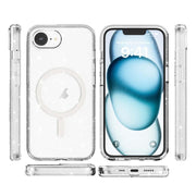 For iPhone 16e Terminator Style Glitter Powder MagSafe Magnetic Phone Case(White)
